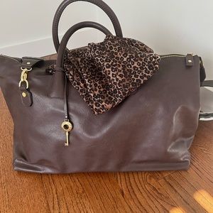 London Fog Brown Leather Weekender